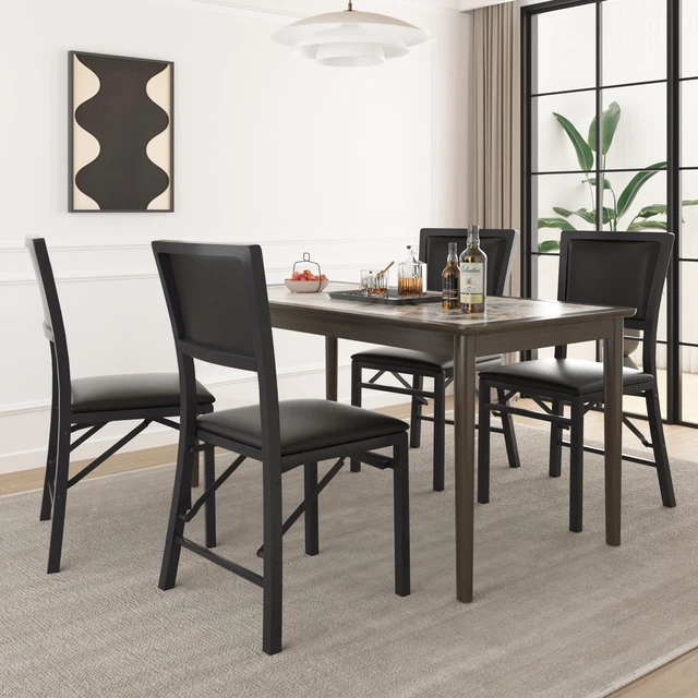Alt view image 5 of 7 - Folding Dining Chairs Set of 4, Metal Padded Foldable Seating with Comfortable Faux Leather, Space-Saving Portable Guest Seats for Kitchen & Office, No Assembly, Black