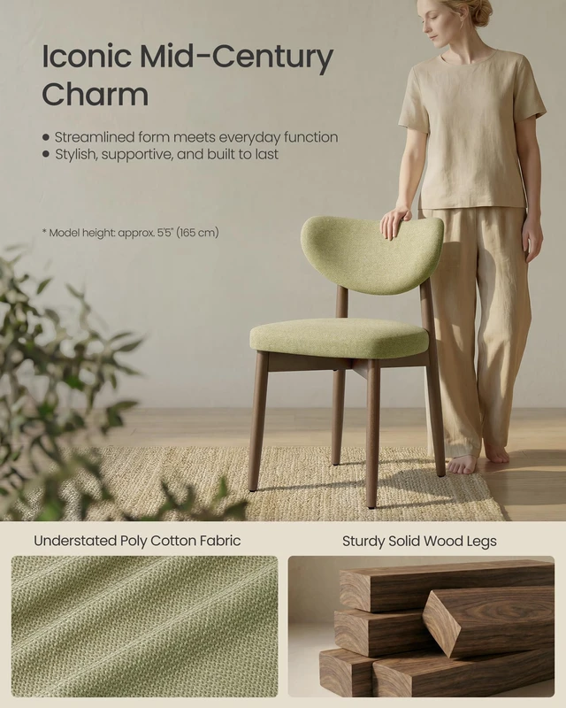 Alt view image 4 of 7 - Wooden Dining Chairs Set of 2, Upholstered Kitchen Chairs
Solid Wood Legs, Ergonomic Curved Backrest, Built-in Handle, Mid Century Modern, for Kitchen Dining Vanity, Sage Green