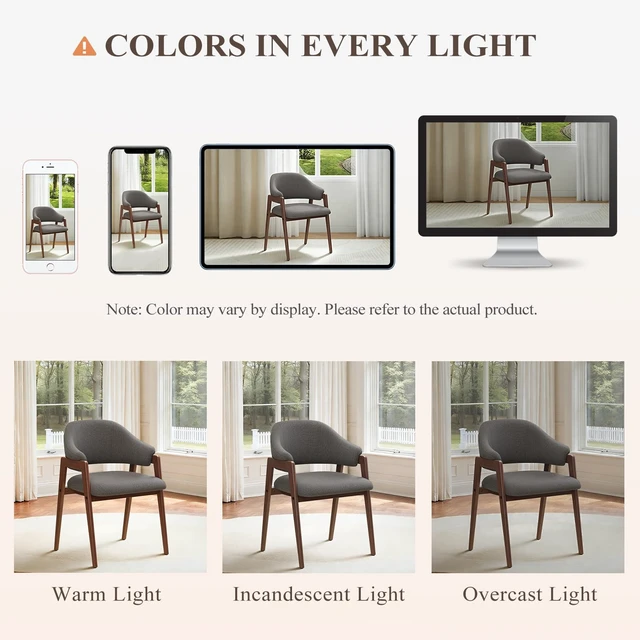 Alt view image 5 of 7 - Wooden Dining Chairs Set of 2, Modern Fabric Upholstered Dining Room Chair, Kitchen Side Chairs, Farmhouse Dinner Chair with Curved Open Back for Kitchen, Grey