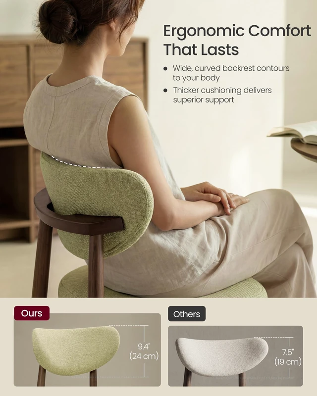 Alt view image 5 of 7 - Wooden Dining Chairs Set of 2, Upholstered Kitchen Chairs
Solid Wood Legs, Ergonomic Curved Backrest, Built-in Handle, Mid Century Modern, for Kitchen Dining Vanity, Sage Green