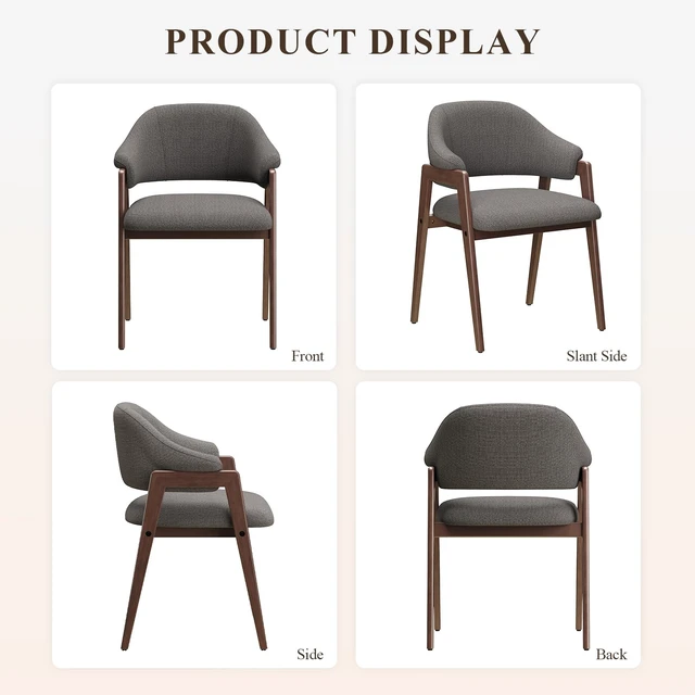Alt view image 6 of 7 - Wooden Dining Chairs Set of 2, Modern Fabric Upholstered Dining Room Chair, Kitchen Side Chairs, Farmhouse Dinner Chair with Curved Open Back for Kitchen, Grey