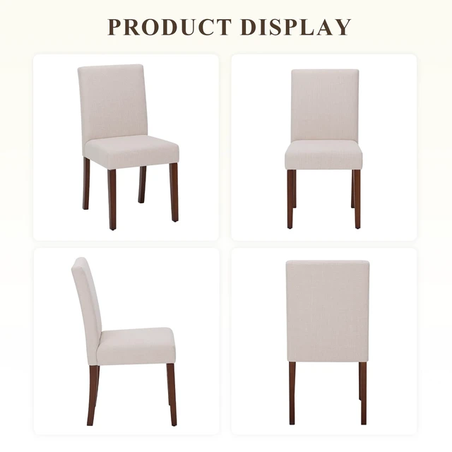 Alt view image 5 of 5 - Upholstered Dining Chairs Set of 2, Fabric Dining Room Chairs, Modern Wooden Dining Chair, Kitchen Side Chairs, Farmhouse Dinner Chair with High Back for Kitchen, Beige
