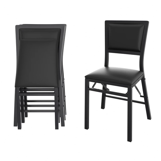 Alt view image 7 of 7 - Folding Dining Chairs Set of 4, Metal Padded Foldable Seating with Comfortable Faux Leather, Space-Saving Portable Guest Seats for Kitchen & Office, No Assembly, Black