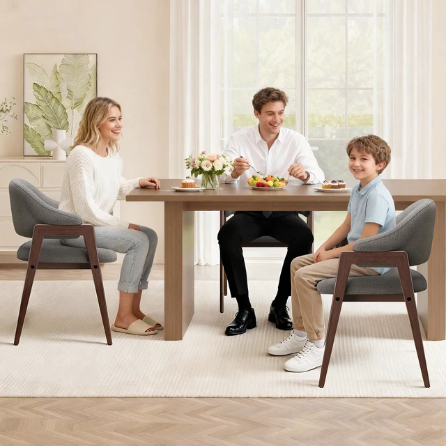 Alt view image 7 of 7 - Wooden Dining Chairs Set of 2, Modern Fabric Upholstered Dining Room Chair, Kitchen Side Chairs, Farmhouse Dinner Chair with Curved Open Back for Kitchen, Grey