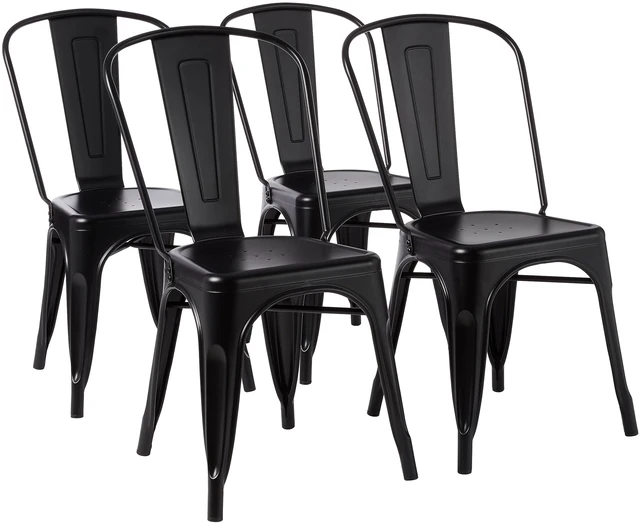 Main image of Basics Metal Dining Chairs, Easy to Assemble, Indoor/Outdoor, Stackable, Matte Black, 4-Pack