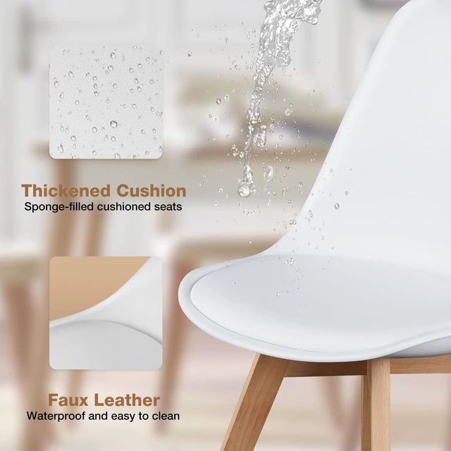 Alt view image 3 of 7 - Dining Chairs Set of 4, PU Leather Accent Chairs for Living Room
Upholstered Kitchen Side Chair, Curved Backrest, Wood Legs, Armless, Mid Century Modern, Outdoor Patio, Bedroom, White