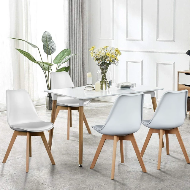 Alt view image 6 of 7 - Dining Chairs Set of 4, PU Leather Accent Chairs for Living Room
Upholstered Kitchen Side Chair, Curved Backrest, Wood Legs, Armless, Mid Century Modern, Outdoor Patio, Bedroom, White