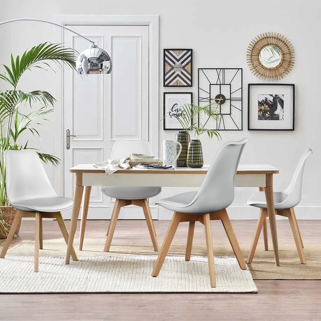 Alt view image 7 of 7 - Dining Chairs Set of 4, PU Leather Accent Chairs for Living Room
Upholstered Kitchen Side Chair, Curved Backrest, Wood Legs, Armless, Mid Century Modern, Outdoor Patio, Bedroom, White