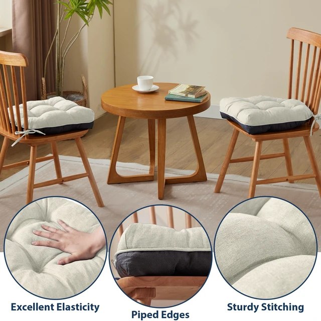 Alt view image 5 of 7 - Chair Cushions for Dining Chairs, 15.5" x 15.5" x 4", Beige
Set of 4, Tufted Foam, Non Slip, With Ties,Washable,Seat Cushions for Indoor&Kitchen&Dining Room