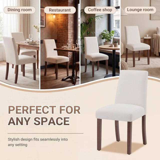Alt view image 2 of 5 - Modern Dining Chairs Set of 4, Upholstered Kitchen Chairs with High Back, Padded Fabric Dining Room Chair with Solid Wood Legs for Restaurant/Cafe/Home, Light Beige