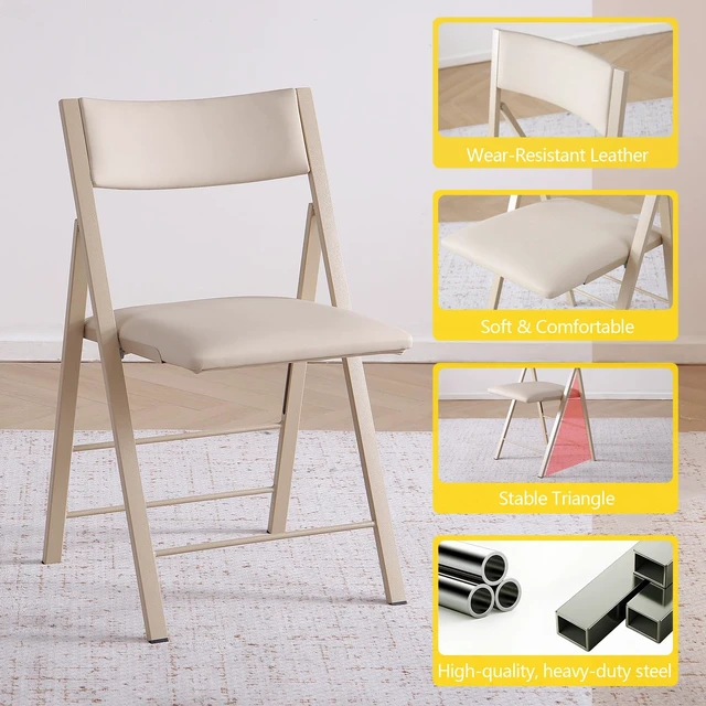 Alt view image 6 of 7 - Folding Chairs 2 Pack, 450Lbs Steel Frame Foldable Dining Chairs, Wood
1.37" Folded, Waterproof Rustproof Indoor Outdoor Padded Folding Chairs for Small Space, Dining Room, Conference Rooms, Event