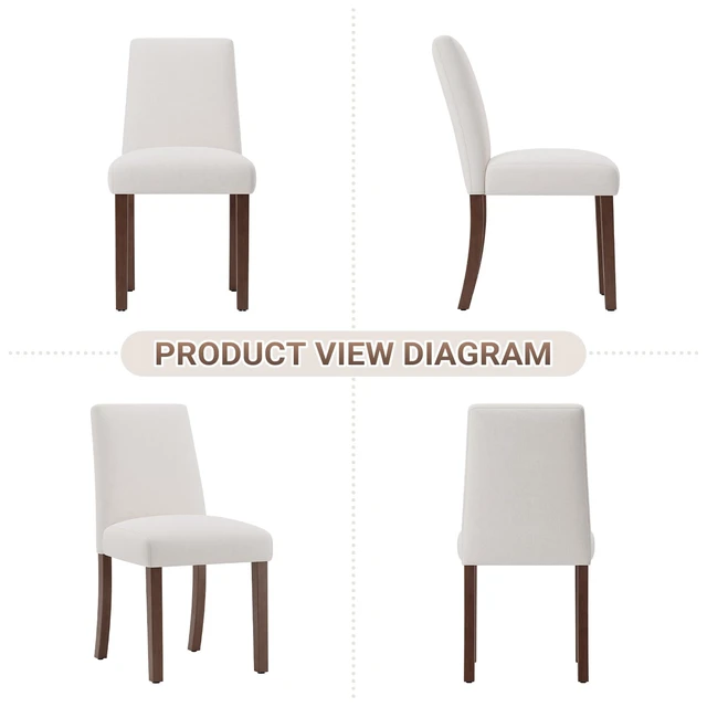 Alt view image 3 of 5 - Modern Dining Chairs Set of 4, Upholstered Kitchen Chairs with High Back, Padded Fabric Dining Room Chair with Solid Wood Legs for Restaurant/Cafe/Home, Light Beige
