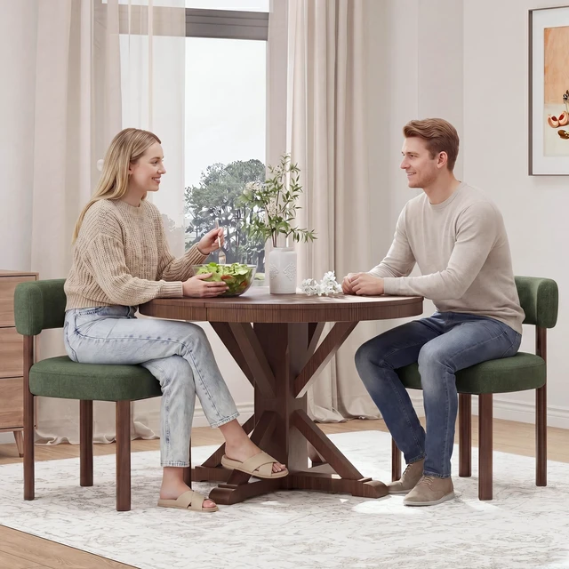 Alt view image 3 of 6 - Dining Chairs Set of 2, Upholstered Kitchen Chairs with Solid Wood Legs, Mid Century Dining Room Chair with Ergonomic Curved Backrest for Kitchen Dining Vanity, Green