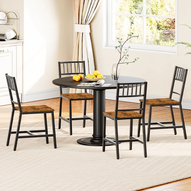 Alt view image 2 of 7 - Dining Chairs Set of 2, Wooden Kitchen Chairs with Metal Frame, Industrial Dining Chairs with Back, Easy to Assemble, Farmhouse Dining Chairs for Living Room, Rustic Brown and Black BF39CD01