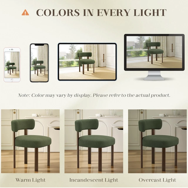 Alt view image 4 of 6 - Dining Chairs Set of 2, Upholstered Kitchen Chairs with Solid Wood Legs, Mid Century Dining Room Chair with Ergonomic Curved Backrest for Kitchen Dining Vanity, Green