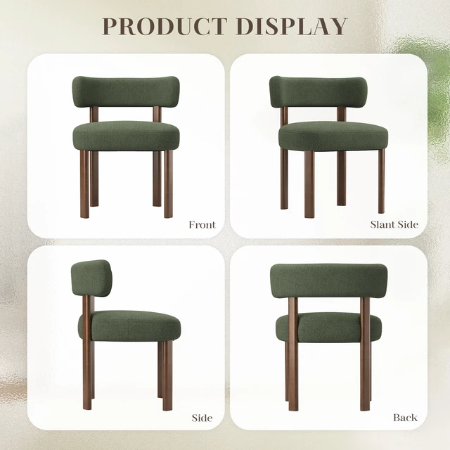 Alt view image 6 of 6 - Dining Chairs Set of 2, Upholstered Kitchen Chairs with Solid Wood Legs, Mid Century Dining Room Chair with Ergonomic Curved Backrest for Kitchen Dining Vanity, Green