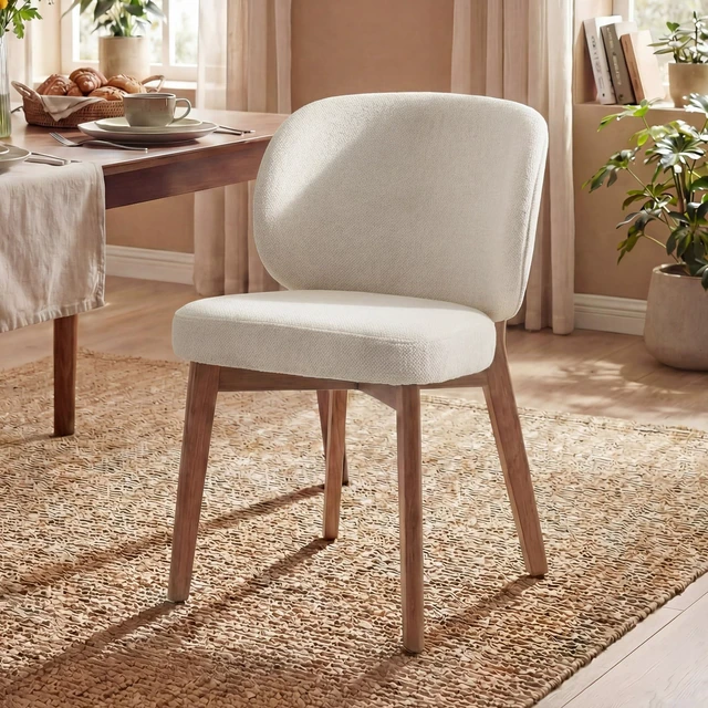 Main image of Single Dining Chair Modern Kitchen Dining Room Chair Beige
Chenille Fabric Upholstered Armless Side Accent Chair with Back 20.1" Wide Padded Seat Wooden Legs for Living Room Bedroom