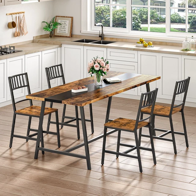 Alt view image 3 of 7 - Dining Chairs Set of 2, Wooden Kitchen Chairs with Metal Frame, Industrial Dining Chairs with Back, Easy to Assemble, Farmhouse Dining Chairs for Living Room, Rustic Brown and Black BF39CD01
