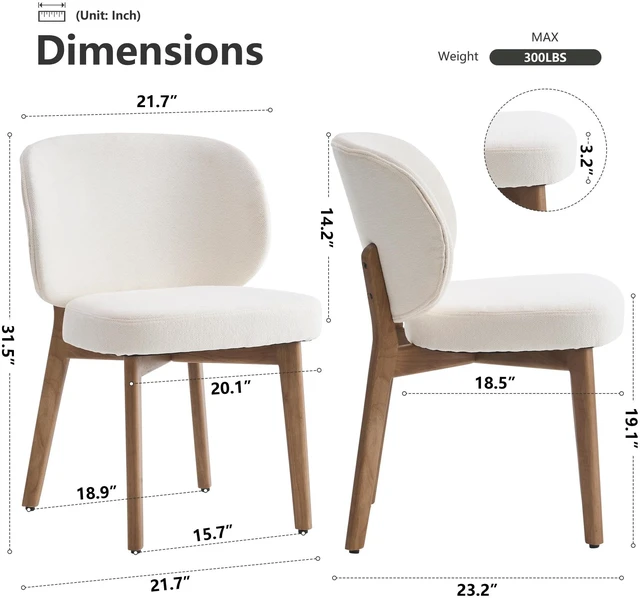 Alt view image 2 of 4 - Single Dining Chair Modern Kitchen Dining Room Chair Beige
Chenille Fabric Upholstered Armless Side Accent Chair with Back 20.1" Wide Padded Seat Wooden Legs for Living Room Bedroom