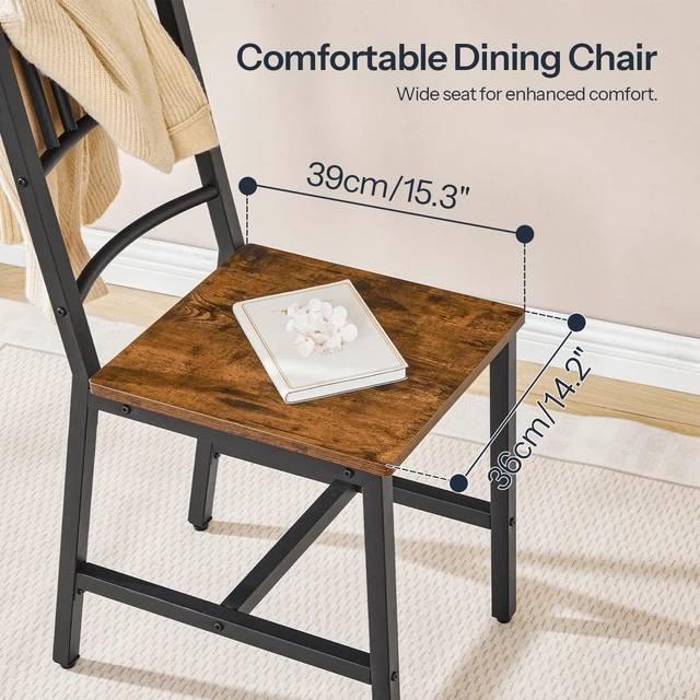 Alt view image 4 of 7 - Dining Chairs Set of 2, Wooden Kitchen Chairs with Metal Frame, Industrial Dining Chairs with Back, Easy to Assemble, Farmhouse Dining Chairs for Living Room, Rustic Brown and Black BF39CD01