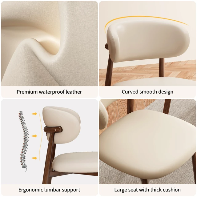 Alt view image 4 of 7 - Dining Chairs Set of 2 Modern Upholstered Leather Farmhouse Dining Room Chair with Metal Legs, Walnut Leg/Beige