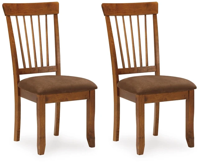 Main image of Design by Ashley Berringer Wood Dining Chairs Set of 2, Brown
Rustic brown finish, Cushioned microfiber seat, Spindle back, 250 lb capacity, Spot clean fabric