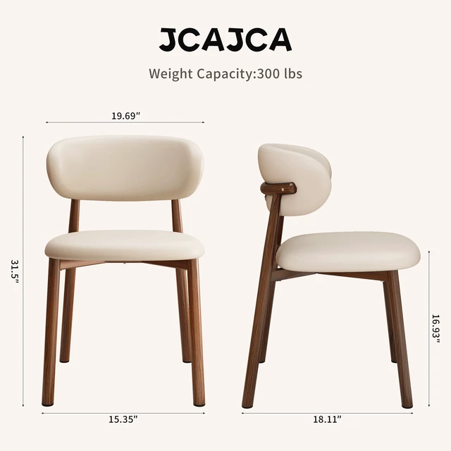 Alt view image 5 of 7 - Dining Chairs Set of 2 Modern Upholstered Leather Farmhouse Dining Room Chair with Metal Legs, Walnut Leg/Beige