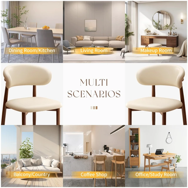 Alt view image 6 of 7 - Dining Chairs Set of 2 Modern Upholstered Leather Farmhouse Dining Room Chair with Metal Legs, Walnut Leg/Beige