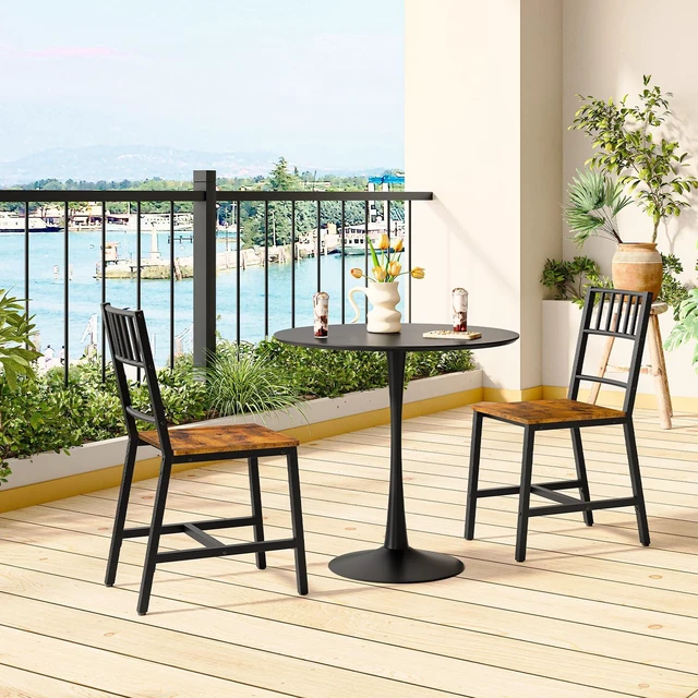 Alt view image 7 of 7 - Dining Chairs Set of 2, Wooden Kitchen Chairs with Metal Frame, Industrial Dining Chairs with Back, Easy to Assemble, Farmhouse Dining Chairs for Living Room, Rustic Brown and Black BF39CD01