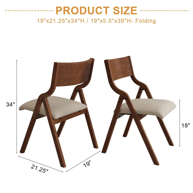 Alt view image 3 of 7 - Cast Upholstered Folding Chairs Set of 2,with Padded Seat,Wooden Portable Dining Chairs W/Ergonomically Designed Back and Cushion,Easy Carry,No Need to Install,for Kitchen,Office,Walnut