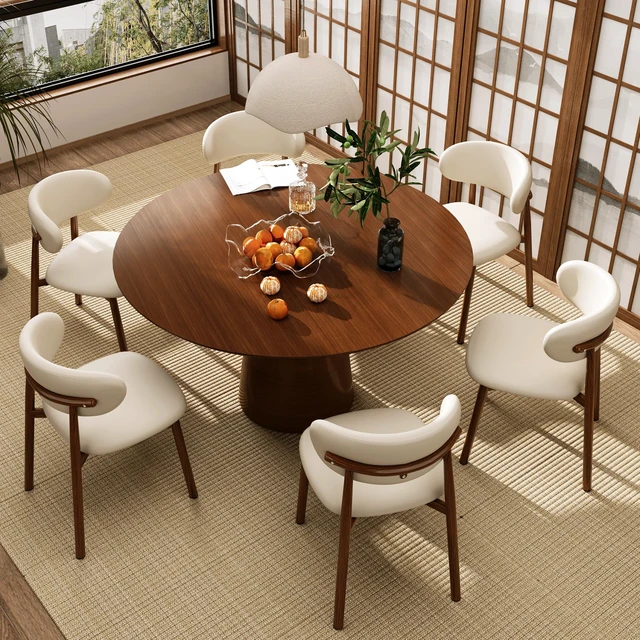 Alt view image 7 of 7 - Dining Chairs Set of 2 Modern Upholstered Leather Farmhouse Dining Room Chair with Metal Legs, Walnut Leg/Beige
