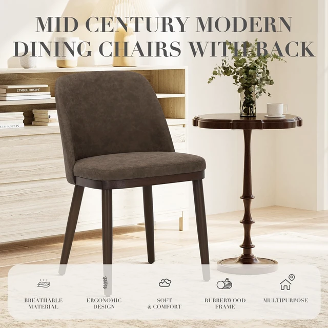 Alt view image 2 of 3 - Upholstered Dining Chairs Set of 4, Modern Dining Room Chairs, PU Leather Kitchen Chairs with Wood Legs, Dark Brown