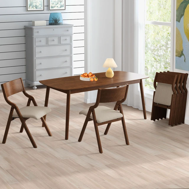 Alt view image 5 of 7 - Cast Upholstered Folding Chairs Set of 2,with Padded Seat,Wooden Portable Dining Chairs W/Ergonomically Designed Back and Cushion,Easy Carry,No Need to Install,for Kitchen,Office,Walnut