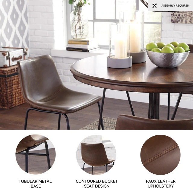 Alt view image 2 of 7 - Design by Ashley Centiar Mid-Century Dining Chair Set of 2, Brown
Contoured faux leather bucket seats, Matte black tubular metal base, Optimized for compact kitchen and eat-in spaces