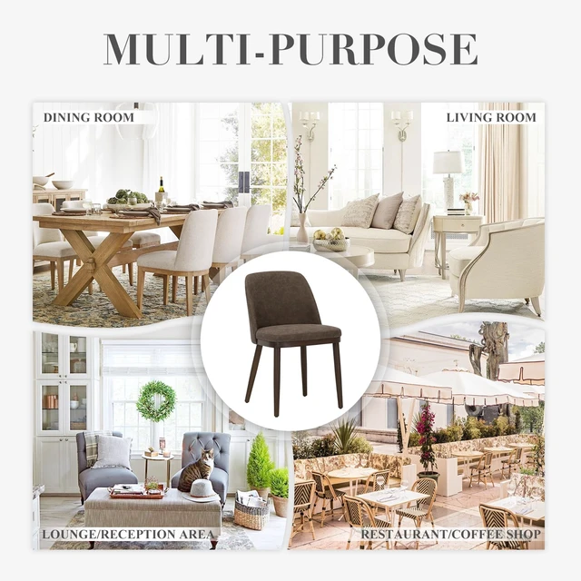 Alt view image 3 of 3 - Upholstered Dining Chairs Set of 4, Modern Dining Room Chairs, PU Leather Kitchen Chairs with Wood Legs, Dark Brown