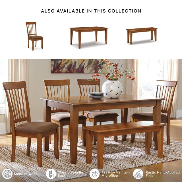 Alt view image 4 of 7 - Design by Ashley Berringer Wood Dining Chairs Set of 2, Brown
Rustic brown finish, Cushioned microfiber seat, Spindle back, 250 lb capacity, Spot clean fabric