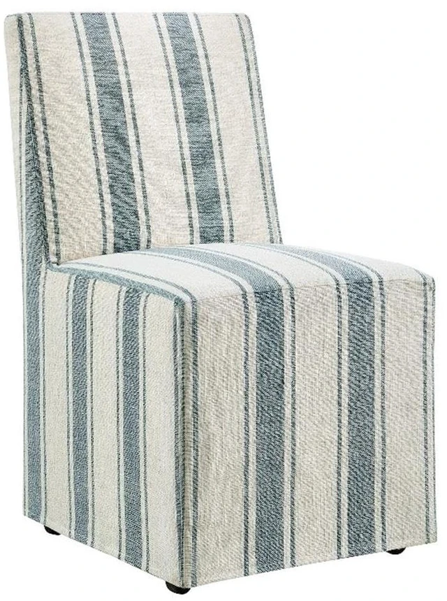 Main image of Tessera Upholstered Parsons Dining Room Chair with Removable Blue Stripe Striped Slipcover Modern Linen-Like Slipcovered Dining Side Chair with Rolling Casters