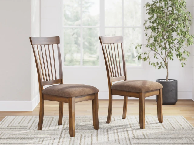 Alt view image 5 of 7 - Design by Ashley Berringer Wood Dining Chairs Set of 2, Brown
Rustic brown finish, Cushioned microfiber seat, Spindle back, 250 lb capacity, Spot clean fabric