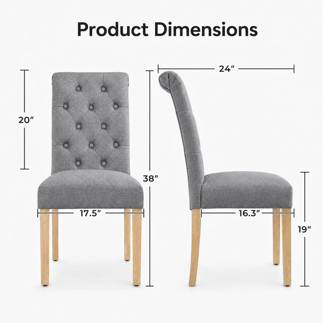 Alt view image 2 of 7 - Dining Chairs Set of 2 Modern Upholstered Parson Chairs Dark Gray
Button Tufted High Back Dining Room Chairs with Fabric Padded Seat, Solid Wood Legs, Armless Design for Kitchen Living Room