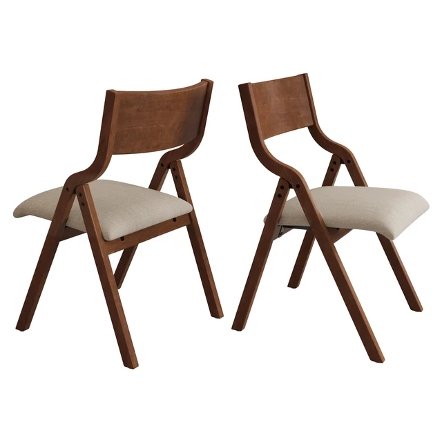 Alt view image 6 of 7 - Cast Upholstered Folding Chairs Set of 2,with Padded Seat,Wooden Portable Dining Chairs W/Ergonomically Designed Back and Cushion,Easy Carry,No Need to Install,for Kitchen,Office,Walnut