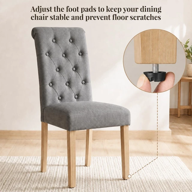 Alt view image 4 of 7 - Dining Chairs Set of 2 Modern Upholstered Parson Chairs Dark Gray
Button Tufted High Back Dining Room Chairs with Fabric Padded Seat, Solid Wood Legs, Armless Design for Kitchen Living Room