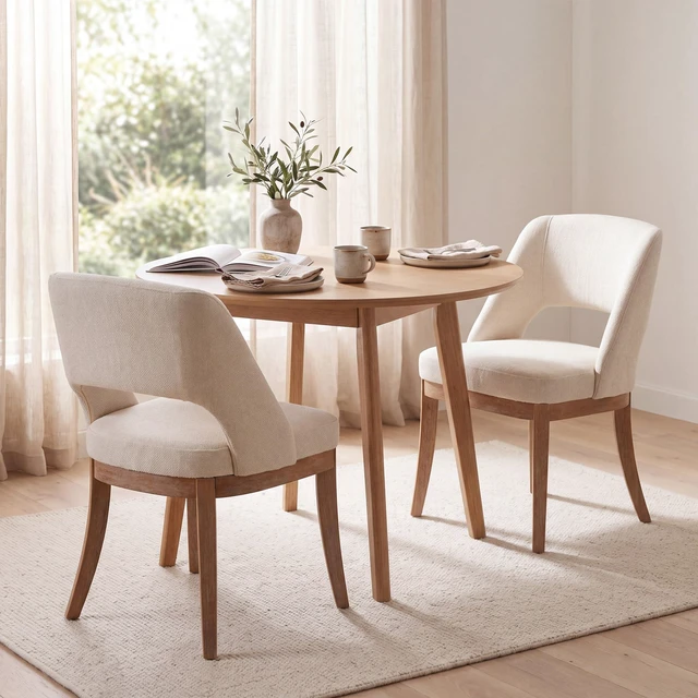 Main image of Dining Chairs Set of 2, Mid-Century Modern Upholstered Fabric Dining Room Chairs with Sculpted Cutout Back, Solid Rubberwood Legs, 28D High-Resilience Foam Kitchen Side Chairs