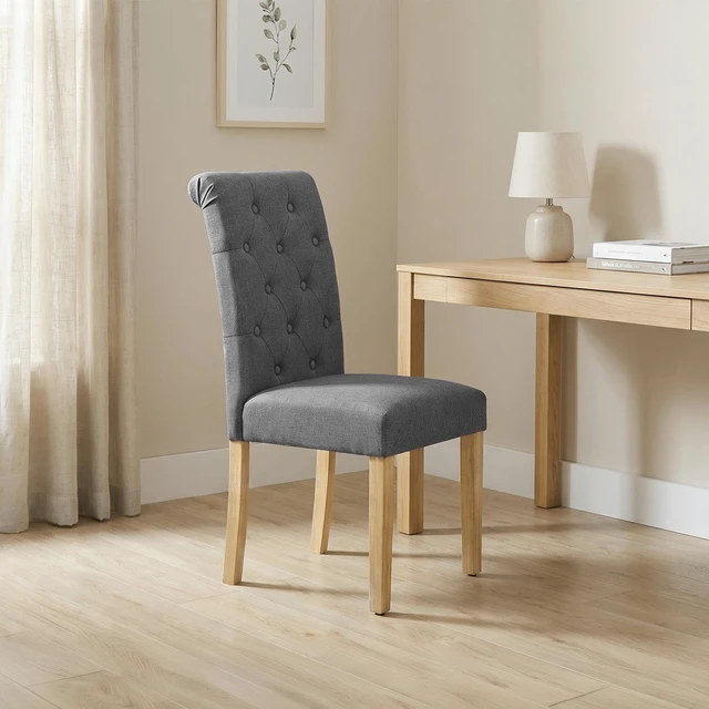 Alt view image 5 of 7 - Dining Chairs Set of 2 Modern Upholstered Parson Chairs Dark Gray
Button Tufted High Back Dining Room Chairs with Fabric Padded Seat, Solid Wood Legs, Armless Design for Kitchen Living Room