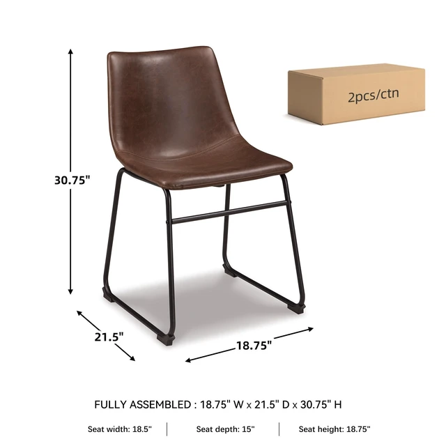Alt view image 6 of 7 - Design by Ashley Centiar Mid-Century Dining Chair Set of 2, Brown
Contoured faux leather bucket seats, Matte black tubular metal base, Optimized for compact kitchen and eat-in spaces