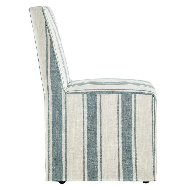 Alt view image 4 of 7 - Tessera Upholstered Parsons Dining Room Chair with Removable Blue Stripe Striped Slipcover Modern Linen-Like Slipcovered Dining Side Chair with Rolling Casters