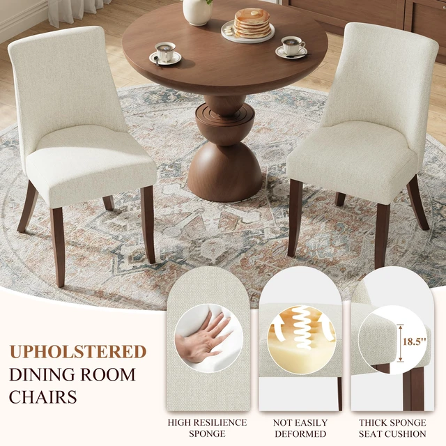 Alt view image 3 of 7 - Upholstered Dining Chairs Set of 4, Mid Century Modern Kitchen Chairs with Back, Farmhouse Fabric Side Dining Room Chairs with Wood Legs for Dining Room Restaurant, Beige