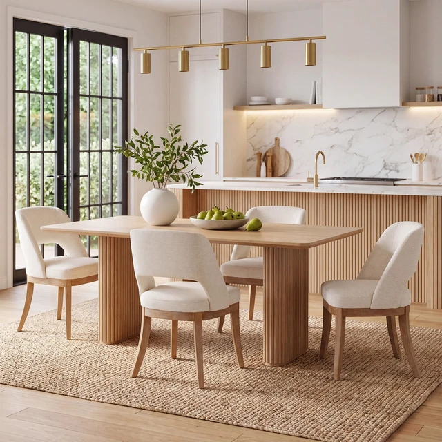 Alt view image 4 of 7 - Dining Chairs Set of 2, Mid-Century Modern Upholstered Fabric Dining Room Chairs with Sculpted Cutout Back, Solid Rubberwood Legs, 28D High-Resilience Foam Kitchen Side Chairs