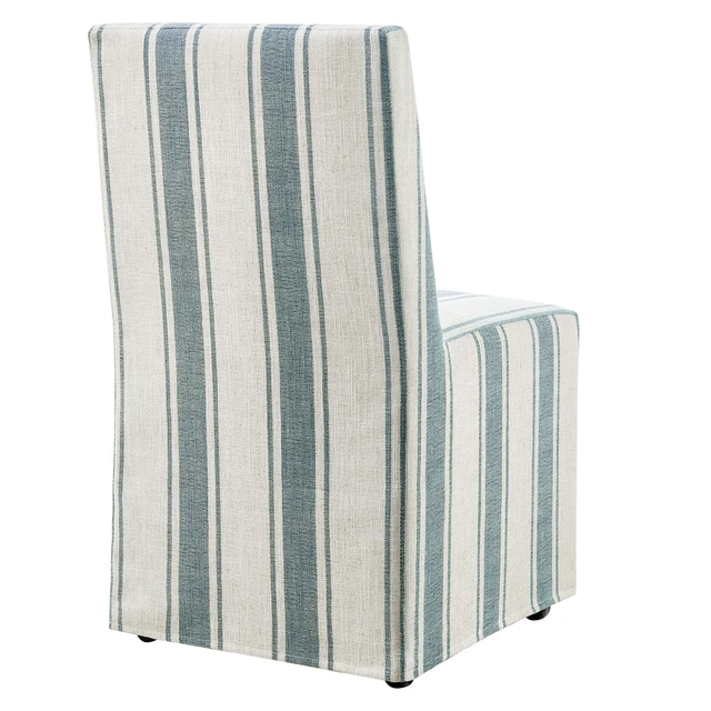 Alt view image 5 of 7 - Tessera Upholstered Parsons Dining Room Chair with Removable Blue Stripe Striped Slipcover Modern Linen-Like Slipcovered Dining Side Chair with Rolling Casters