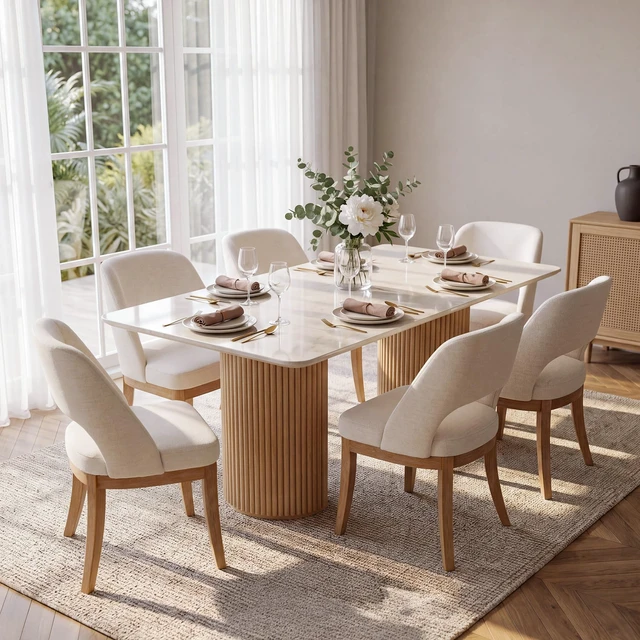 Alt view image 5 of 7 - Dining Chairs Set of 2, Mid-Century Modern Upholstered Fabric Dining Room Chairs with Sculpted Cutout Back, Solid Rubberwood Legs, 28D High-Resilience Foam Kitchen Side Chairs