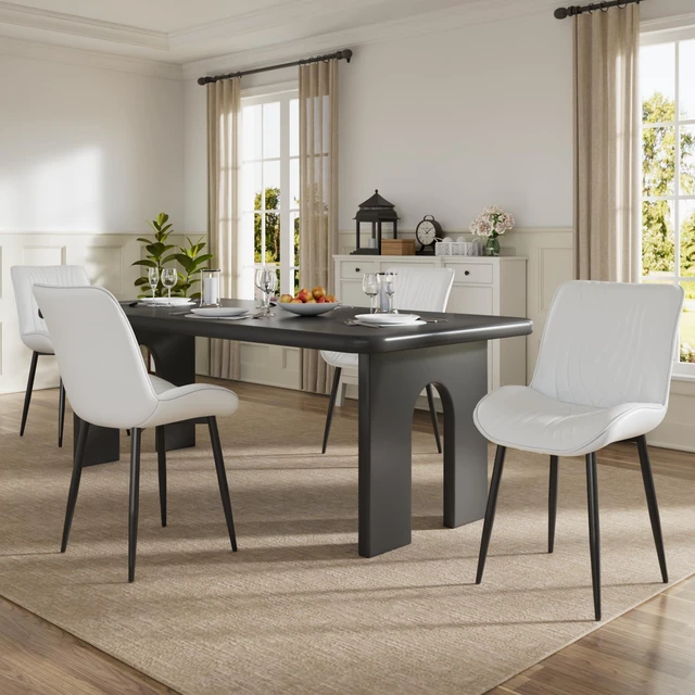 Main image of Dining Chairs Set of 4, Modern Upholstered Faux Leather Cushion Seat and Metal Legs for Kitchen, Living Room, White